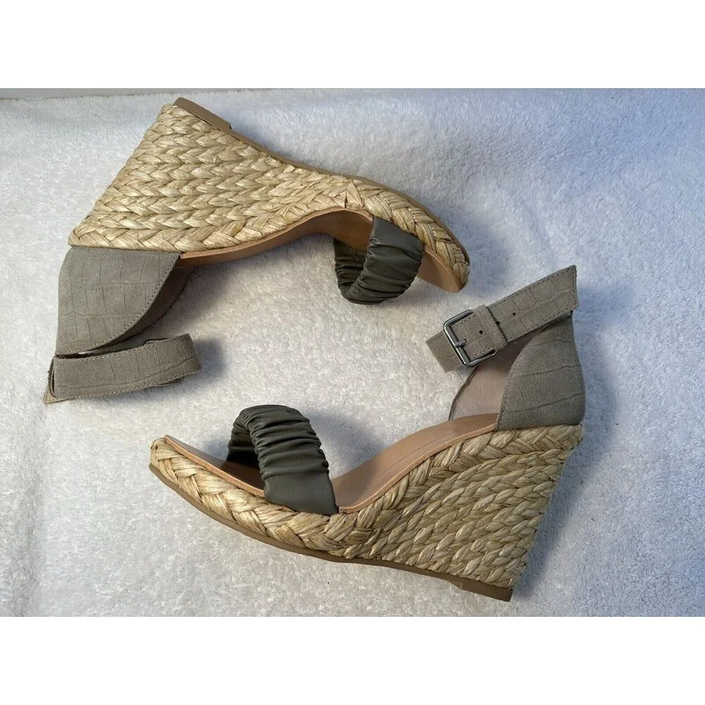 Dolce Vita Noor Espadrille Wedge Sandals 7.5 Light Gray Leather  Ankle Strap - Picture 3 of 12